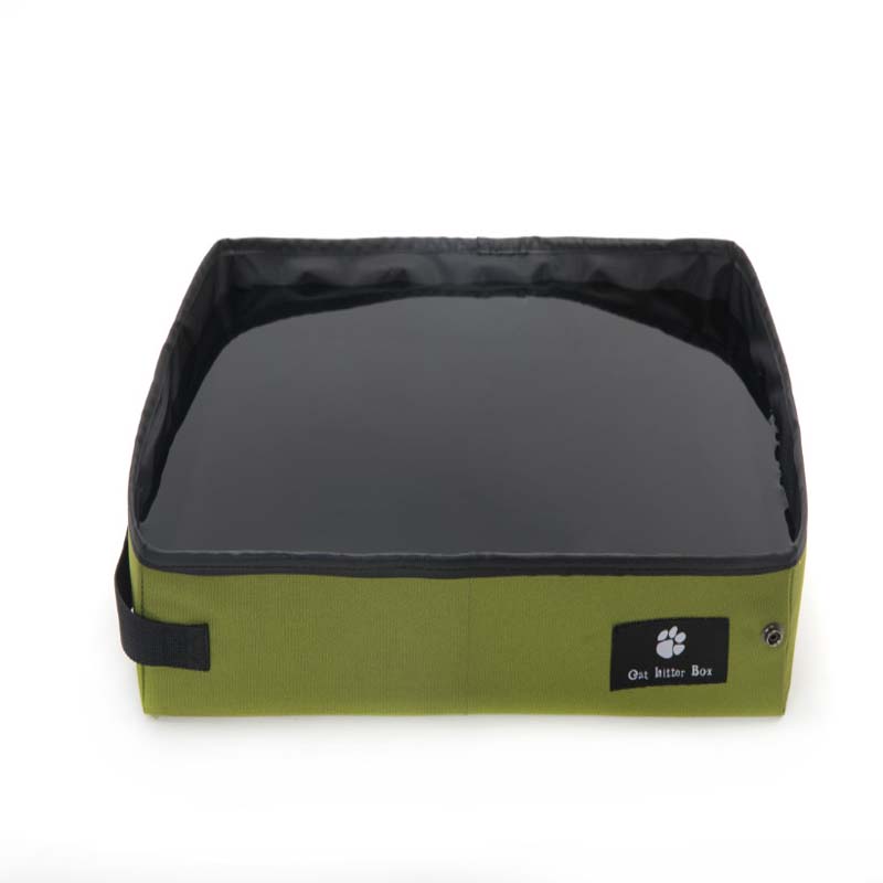 Portable cat litter box open showing quick-release button mechanism