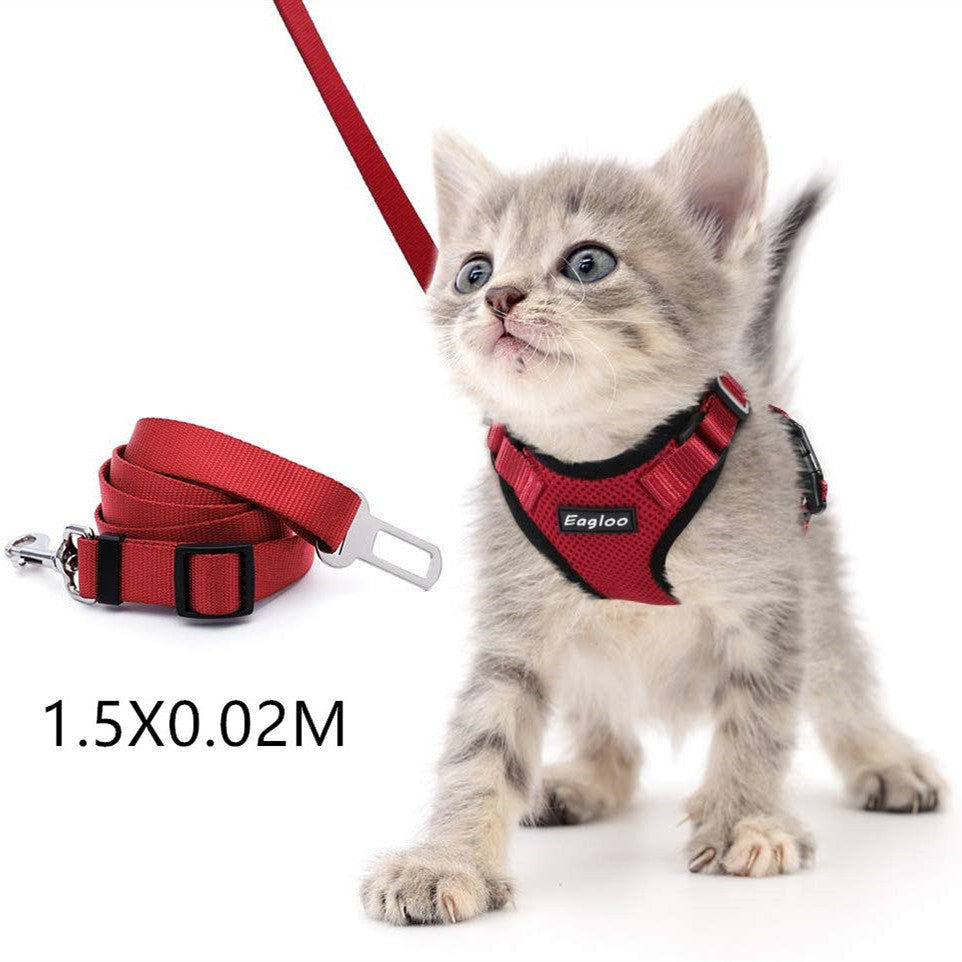 Cat harness laid flat showing breathable honeycomb mesh material