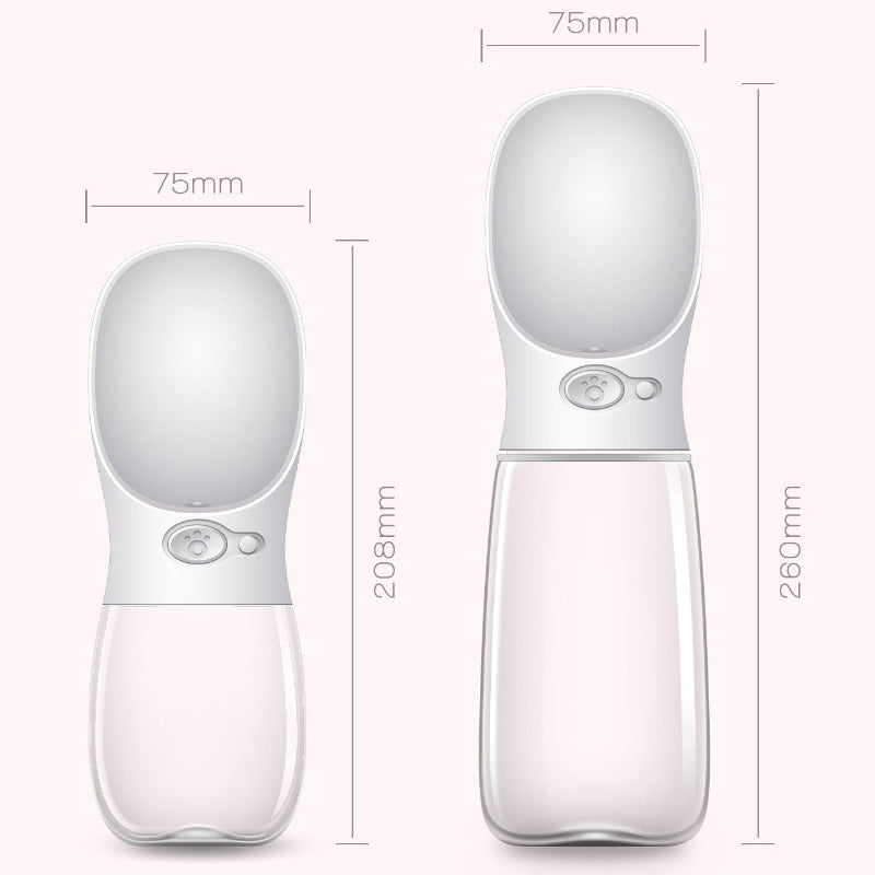 Portable dog drinking bottle in pink with medical-grade silicone seal