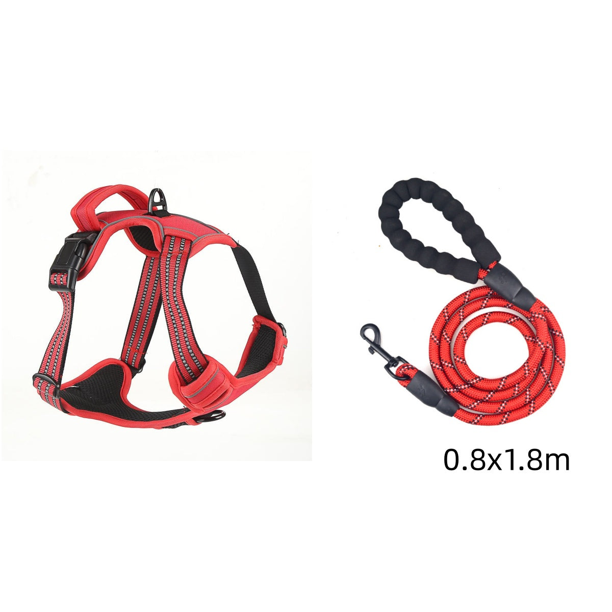 Red reflective dog harness with rope leash attachment, size S