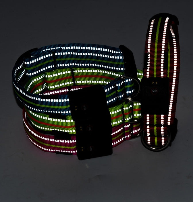 Pink waterproof LED dog collar with USB magnetic charging port