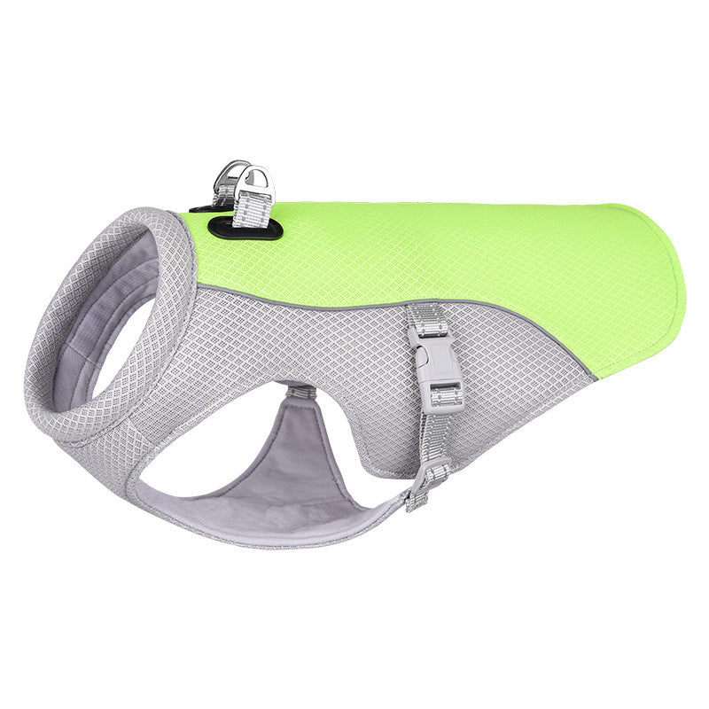 Blue dog cooling vest for summer hikes with breathable mesh fabric