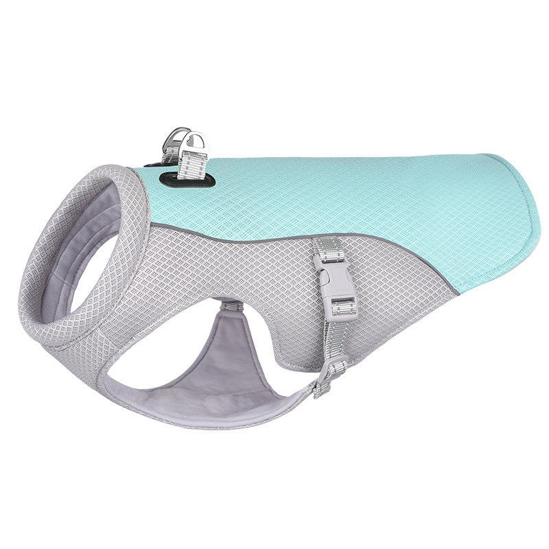 Close-up of breathable mesh cooling fabric on dog hiking vest