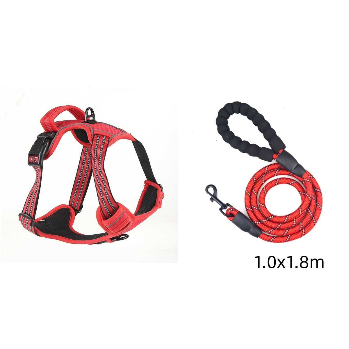 Red reflective dog harness with rope leash attachment