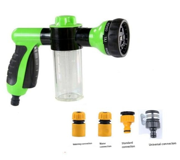 Outdoor dog wash hose attachment connected to garden hose